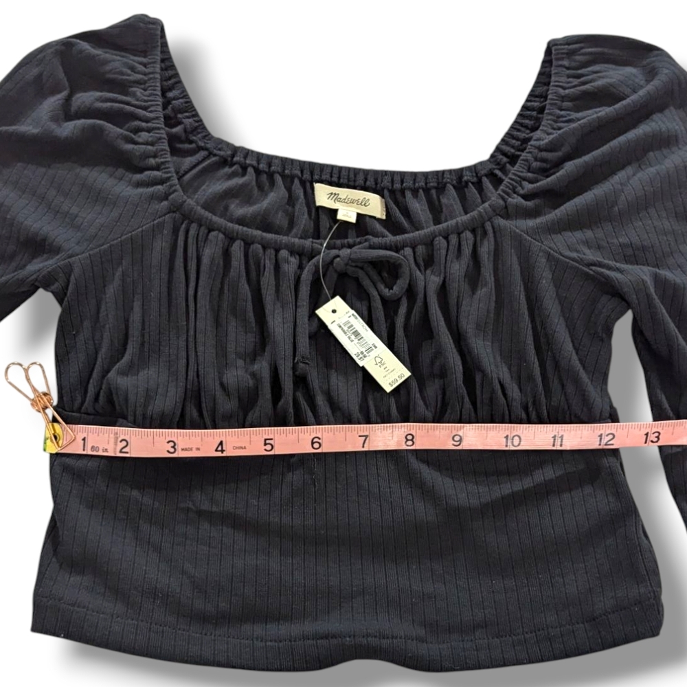 NWT MADEWELL Ribbed Square-Neck Long-Sleeve Top IN BLACK SZ SM - Picture 14 of 16